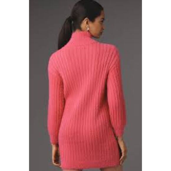 Anthropologie FLAT WHITE Turtleneck Jumper Sweater Dress in Pink Size S NWT $148 - Picture 3 of 5